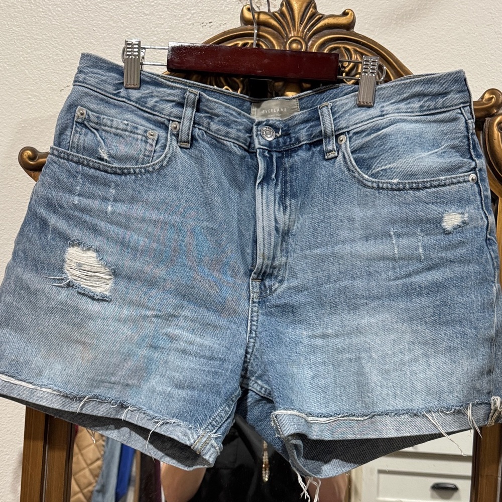 Everlane Blue Distressed Denim Shorts